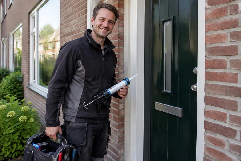 Vakman van Kitbedrijf Hulshorst bij de voordeur van een woning